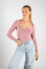 Dusty Pink Slinky Square Neck Top