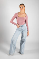 Dusty Pink Slinky Square Neck Top