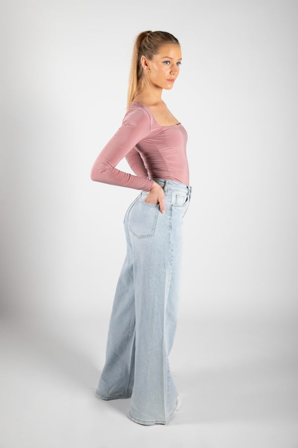 Dusty Pink Slinky Square Neck Top