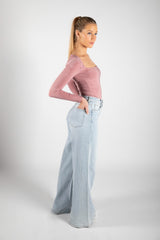 Dusty Pink Slinky Square Neck Top