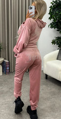 Pink Studded Juicy Print Velour Zip Up Tracksuit