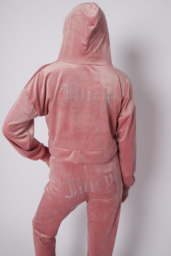 Pink Studded Juicy Print Velour Zip Up Tracksuit