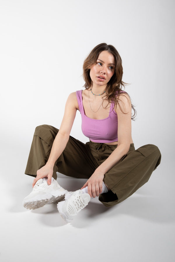 Lilac Ribbed Crop Vest Top 