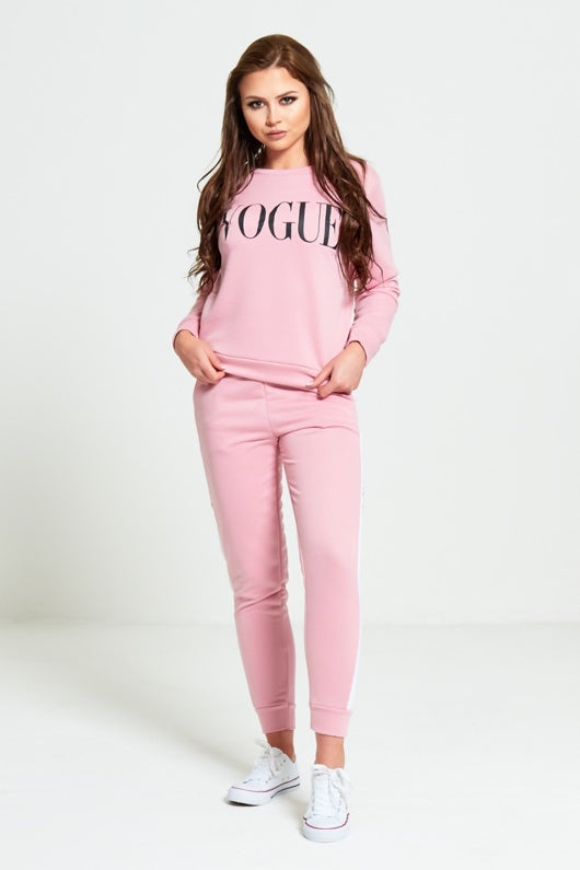 Pink Vogue Print Tracksuit Set
