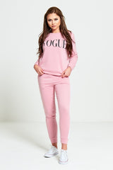 Pink Vogue Print Tracksuit Set