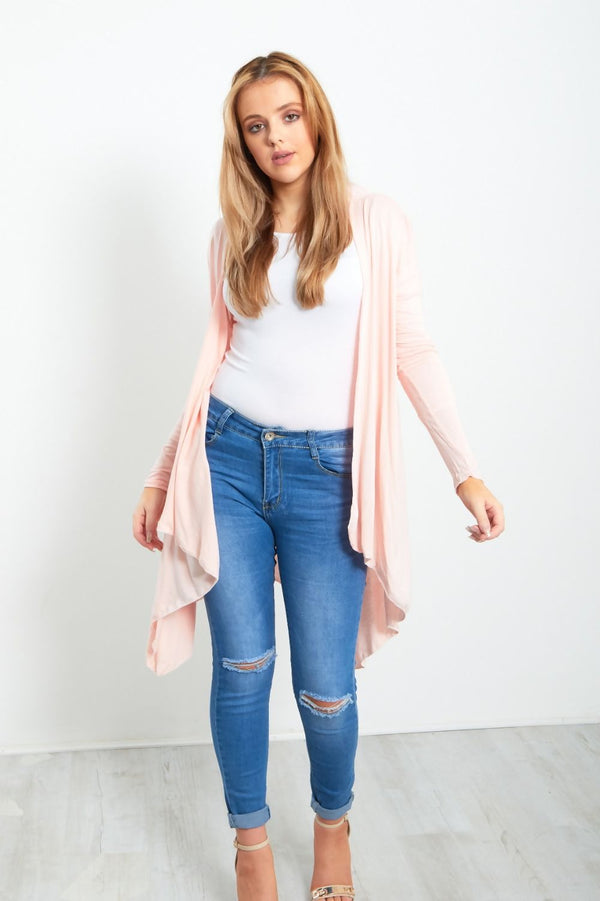 Baby Pink Plain Waterfall Cardigan