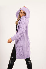 Lilac Cable Knit Hooded Cardigan