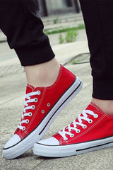 Red Canvas Stripe Sole Flat Trainers