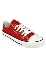 Red Canvas Stripe Sole Flat Trainers