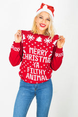 Red Merry Christmas Ya Filthy Animal Jumper