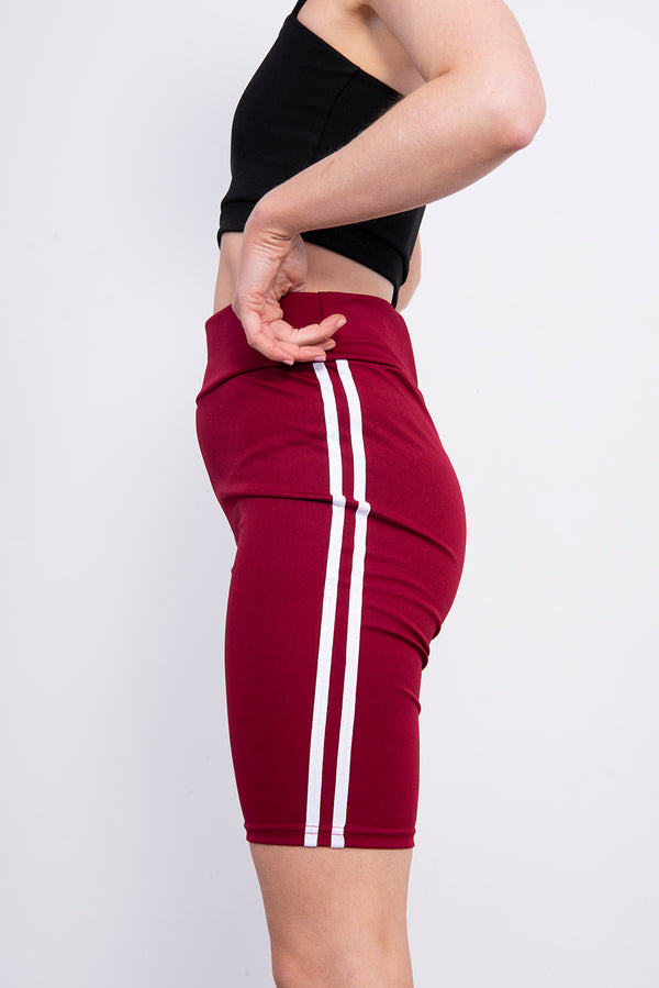 Maroon Double Stripe Cycling Shorts