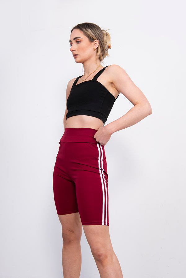 Maroon Double Stripe Cycling Shorts