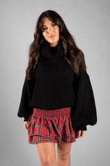 Red 90s Plaid Tiered Mini Skirt