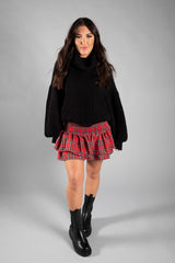 Red 90s Plaid Tiered Mini Skirt
