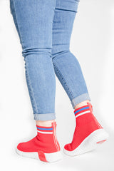 Red Chunky Sole High Runner Sock Trainers