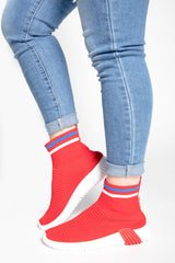 Red Chunky Sole High Runner Sock Trainers