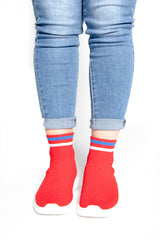 Red Chunky Sole High Runner Sock Trainers