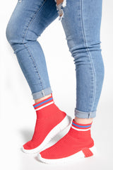 Red Chunky Sole High Runner Sock Trainers