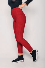 Red Sports Textured High Waisted Leggings