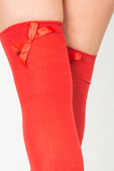 Red Over The Knee Socks With Bow Detail