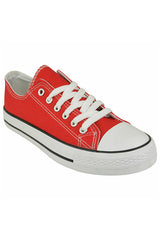 Red Canvas Stripe Sole Flat Trainers