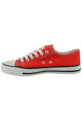 Red Canvas Stripe Sole Flat Trainers