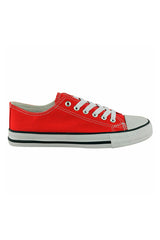 Red Canvas Stripe Sole Flat Trainers