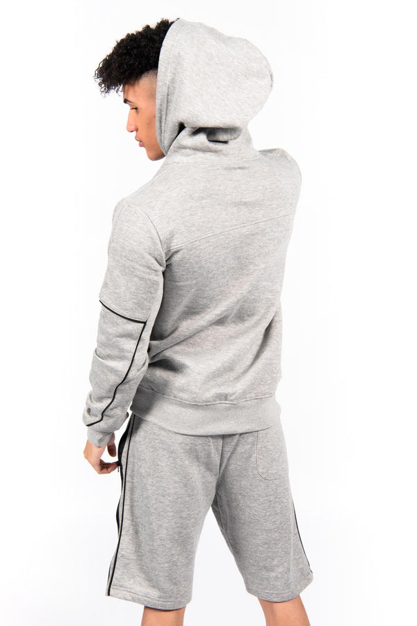 Grey Zip Detail Shorts Hoodie Set 