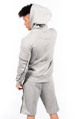 Grey Zip Detail Shorts Hoodie Set 