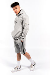 Grey Zip Detail Shorts Hoodie Set 