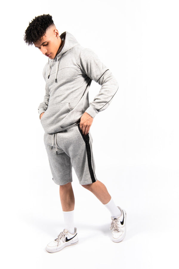 Grey Zip Detail Shorts Hoodie Set 