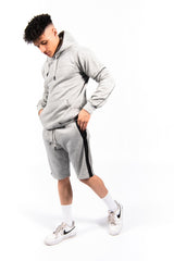 Grey Zip Detail Shorts Hoodie Set 