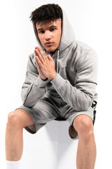Grey Zip Detail Shorts Hoodie Set 