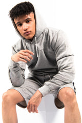 Grey Zip Detail Shorts Hoodie Set 