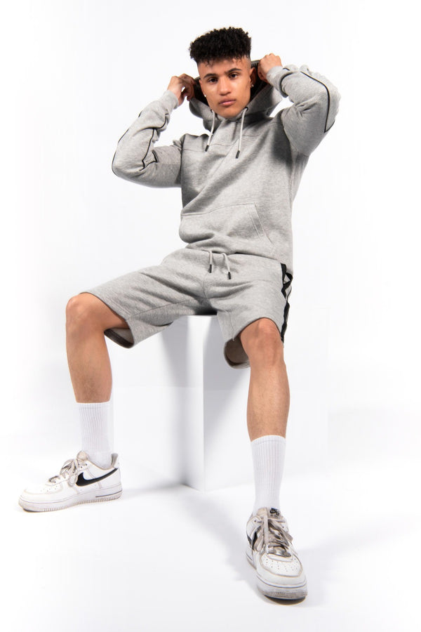 Grey Zip Detail Shorts Hoodie Set 