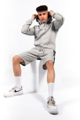 Grey Zip Detail Shorts Hoodie Set 
