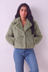 Sage Faux Fur Soft Plush Cropped Jacket - Charlotte