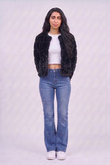 Black Faux Fur Trimmed Cropped Jacket - Charlotte