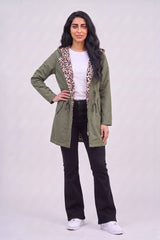 Khaki Leopard-Lined Reversible Hooded Parka Jacket– Olivia