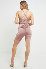 Rose Slinky Ruched Crop Top And Shorts Co-Ord