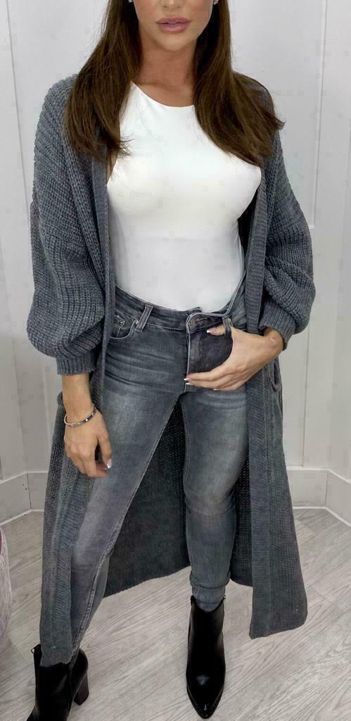 Brown Oversized Balloon Sleeve Knitted Cardigan