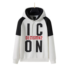 Off White Contrast Decision Icon Print Fleece Hoodie
