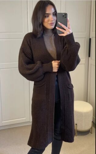 Charcoal Oversized Balloon Sleeve Knitted Cardigan