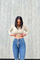 Sage Ruched Keyhole Long Sleeve Top