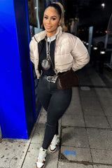 Stone Cropped Drawstring Puffer Jacket