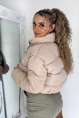 Stone Cropped Drawstring Puffer Jacket