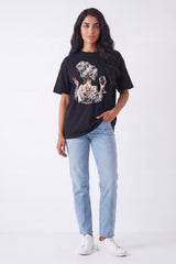 Black And Beige Casual Graphic Oversized T-Shirt Pack Of 2 - Hazel