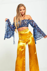 Sheer Blue Leopard Print Bardot Crop Top 