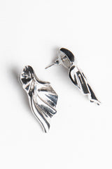 Silver Scrunched Leaf Earrings 