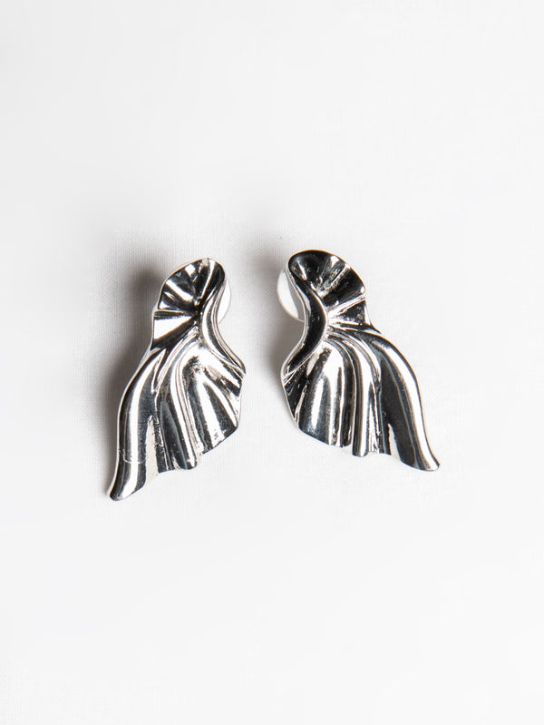 Silver Scrunched Leaf Earrings 